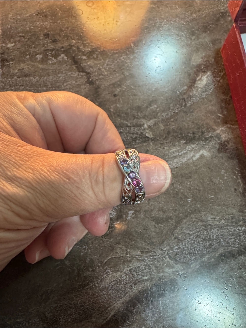 Sterling Silver Pink & Purple Gemstone Infinity Ring